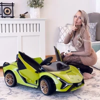 HOMCOM Lamborghini Sian Licensed 12V Electric Car for Kids 2 Motors Toy Car with Remote Control Music Lights MP3 for 3-5 Years Green(m-10)