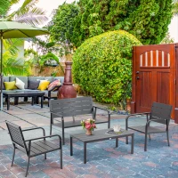 Outsunny Set Salotto da Giardino da 4 Pezzi con Panchina a 2 Posti, 2 Poltrone e Tavolino, Grigio Scuro(m-2)