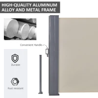 Outsunny 6 x 1.6 M Double Canopy Pull-Out Side Awning Sun Rain Outdoor Protection w/ Steel Frame Retractable Garden Privacy Home Commercial Beige(m-6)