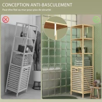 HOMCOM Etagère de rangement pour salle de bain en bambou avec 3 étagères et 1 panier à linge amovible 44L x 33l x 160H cm(m-7)