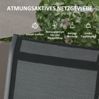 Outsunny Outdoor Sitzgruppe, 4 klappbare Stühle, Tisch mit Glasplatte, verstellbare Rückenlehne, Aluminium, Dunkelgrau(m-6)