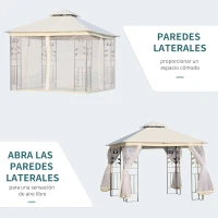 Outsunny Cenador de Jardín 3x3x2,8 m Gazebo Carpas para Exterior Grandes con Doble Techo Mosquiteras y Marco de Acero para Patio Fiesta Blanco(m-6)