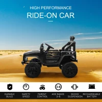 HOMCOM Kids Electric Ride On Car 12V Off Road Toy with Parental Remote Control 2 Motors Horn Lights Suspension Wheels for 3-6 Years Old Black(m-4)