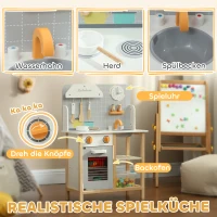 AIYAPLAY Spielküche mit Zubehör, Herd & Ofen, Spüle, Uhr, Ablagen, für 3-6 Jahre, Grau(m-4)