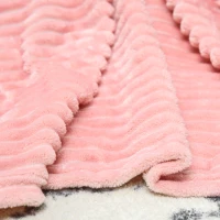HOMCOM Flannel Fleece Blanket for Sofas, All-Season Fluffy Warm Throw Blanket for Bed, Couch, Chair, Striped Reversible Travel Bedspread, Double Size, 203 x 152cm, Pink(m-9)