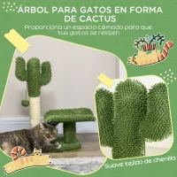 PawHut Árbol Rascador de Cactus para Gatos de 55,5 cm Torre para Gatos con Postes de Sisal Cama y Bola 35x31x55,5 cm Verde(m-4)
