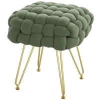 HOMCOM Velvet-Feel Bold Woven Footstool - Green(m-11)