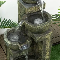 Outsunny Fuente de Agua en Cascada de 4 Niveles 5W con Bomba de Agua y Salida de Agua Ajustable 25x24x60 cm Multicolor(m-8)