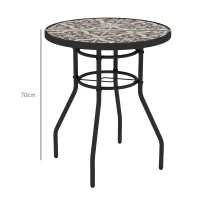 Outsunny Φ60 Garden Table, with Glass Printed Tabletop - Brown(m-3)