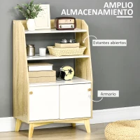 HOMCOM Estantería Infantil con 2 Puertas y 3 Estantes Abiertos Aparador Auxiliar de Cocina Moderno 58x30x93 cm Natural(m-6)