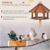 PawHut Comedero para Pájaros de Pie de Madera Maciza Ø52x130 cm con Techo Alimentador de Aves Silvestres para Exterior Jardín Natural(m-4)