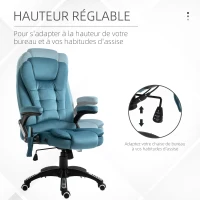 Vinsetto Fauteuil de bureau massant et chauffant, chaise de bureau, chaise ergonomique avec hauteur réglable, dossier inclinable et télécommande filaire, pivotant à 360° tissu en polyester bleu(m-4)