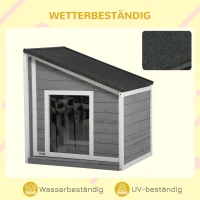 PawHut Hundehütte aus Massivholz, wetterbeständig, Asphaltdach, 71 cm x 58 cm x 77 cm, Grau + Weiß(m-5)