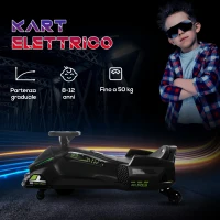 HOMCOM Go Kart Elettrico per Bambini 8-12 Anni Velocità 3-8 km/h per Drifting con Luci e Musica, Nero(m-7)