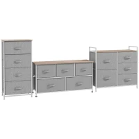 HOMCOM Lot de 3 commodes en tissu meuble de rangement chiffonnier 14 tiroirs non-tissés gris structure acier blanc plateau(m-1)