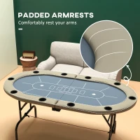 SPORTNOW 8 Player Folding Poker Table, with Cup Holders, Cushioning Edge, Brown and Blue(m-5)