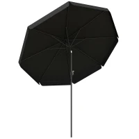 Outsunny 2.7m Patio Parasol Garden Umbrellas Outdoor Sun Shade Table Umbrella with Tilt, Crank, 8 Ribs, Ruffles, Black(m-1)