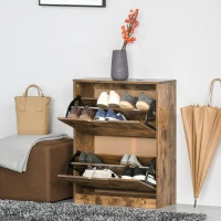 HOMCOM Industrial Shoe Cabinet with 2 Flip Drawers, Narrow Shoe Storage Cabinet for 12 Pairs, Freestanding Slim Shoe Storage Organiser for Entryway, Hallway, Rustic Brown(m-7)