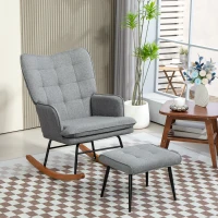 HOMCOM Linen-Look Rocking Chair and Ottoman Set - Grey(m-2)