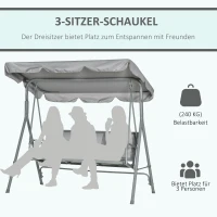 Outsunny Hollywoodschaukel mit verstellbarem Sonnendach, 3-Sitzer Gartenschaukel mit Anti-Rutsch-Füßen, Schaukelbank belastbar bis 240 kg, Gartenliege für Garten, Terasse, 170x110x153cm, Grau+Silber(m-7)
