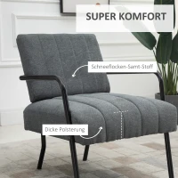 HOMCOM Einzelsessel Polstersessel Sessel Sitzmöbel Samtoptik Retrodesign Metall Schaumstoff Grau+Schwarz 59 x 75 x 77 cm(m-4)