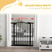 PawHut Metal 74-80cm Adjustable Pet Gate Safety Barrier w/ Auto-Close Door Black(m-7)