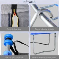 HOMCOM Trampoline rond Ø 366 cm avec filet de protection, capacité 150 kg pour adultes et enfants - bleu et noir(m-4)