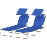 Outsunny Lot de 2 Transats Bain de Soleil Pliable Chaise Longue Pliante Grand Confort Dossier Inclinable Pare-Soleil réglable(m-10)