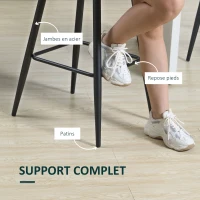 HOMCOM Lot de 2 tabourets de bar design surface en velours capitonné et pieds en acier hauteur 77 cm vert foncé(m-6)