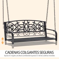 Outsunny Banco Columpio de 2 Plazas Banco Colgante con Reposabrazos para Jardín Terraza Exterior 127x59,5x52 cm Negro(m-5)