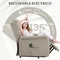 HOMCOM Sillón Relax Reclinable Eléctrico Levanta Personas con Mando a Distancia y Bolsillo Lateral Sillón Elevador Beige(m-5)