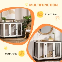 PawHut Dog Crate Furniture, Dog Cage End Table, with Wheels, for Large Dogs, 106 x 60 x 82 cm  - White(m-5)