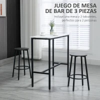 HOMCOM Conjunto de Mesa Alta de Bar con 2 Taburetes Redondo Set de 3 Piezas con Marco de Acero de Estilo Moderno Blanco y Negro(m-4)