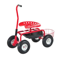Outsunny 2 en 1 Tabouret pivotant Chariot Mobile de Jardin Charge Max. 150 Kg Rouge et Noir(m-10)