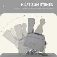HOMCOM Relaxsessel, Aufstehhilfe, Liegefunktion, bis 200kg, 72,5x94x109cm, Grau(m-6)