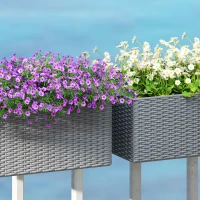 Outsunny Set of Two Rattan-Effect Planters - Grey(m-9)