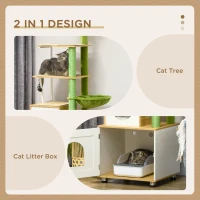 PawHut Cat Tree with Cat Litter Box for Indoor Cats, with Scratching Post, Cat House, Hammock - Oak Tone(m-4)