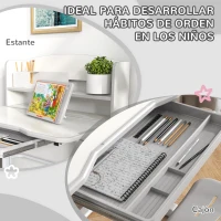ZONEKIZ Pupitre Infantil Altura Ajustable con 1 Cajón 1 Estante y Ángulo de Mesa Ajustable 80x54,5x82-104 cm Gris y Blanco(m-5)