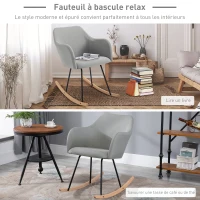 HOMCOM Fauteuil à Bascule Rocking Chair Grand Confort accoudoirs Assise Dossier garnissage Mousse Haute densité Lin Gris(m-6)