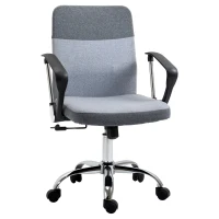 Vinsetto Office Chair Linen Fabric Swivel Computer Desk Chair Home Study Adjustable Chair with Wheels, Grey(m-14)