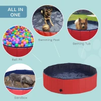 PawHut Dog Paddling Pool, Foldable Dog Pool, Leakproof & Hard Plastic, Portable Pet Bathtub with Non-Slip Base & Drainage Hole, for Indoors, Outdoors, Garden, Patio, 120 x 30 cm, Red(m-4)