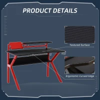 HOMCOM Gaming Desk, Computer Table with Monitor Stand, Cup Holder, Headphone Hook, Wire Basket and Metal Frame, 120cm, Red(m-4)