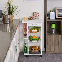 HOMCOM Carrello Isola da Cucina Salvaspazio in Legno di Pino, Carrello Portavivande con 4 Ruote Cassetto 3 Cesti Estraibili Portafrutta, Bianco(m-7)