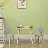 HOMCOM Juego de Mesa y 2 Sillas de Madera para Niños Mesa Redonda Ø59x50 cm y Sillas Ø28x51 cm Muebles Infantiles Gris(m-7)