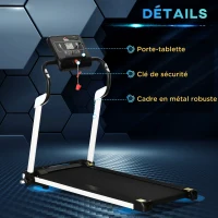 HOMCOM Tapis de course électrique pliable 1-12 km/h 400 W tapis roulant écran LED support de téléphone bande extra-large antidérapant acier PP ABS 147 x 74 x 125 cm noir(m-8)