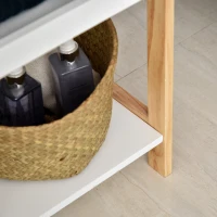 HOMCOM Etagère en Bambou de Salle de Bain étagère Debout 3 paniers + 2 étagères dim. 32L x 30l x 130H cm Beige Blanc(m-8)