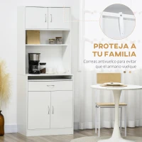 HOMCOM Alacena de Cocina Aparador de Comedor con 4 Puertas Bandeja Extraíble Estante Ajustable Cajón 70x40x180 cm Blanco(m-7)
