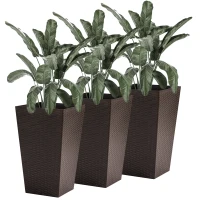 Outsunny Conjunto de 3 Macetas Cuadradas para Plantas Flores 3 Maceteros con Efecto de Símil Ratán para Jardín Terraza Interior y Exterior 36,5x36,5x61 cm Marrón(m-1)