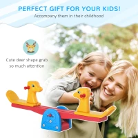 HOMCOM Kids Seesaw Safe Teeter Totter 2 Seats with Easy-Grip Handles, Safe, Indoor Outdoor Living Room Playroom Backyard Equipment, for 1-4 years old Multicolor(m-4)