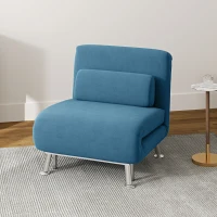 HOMCOM Single Velvet-Feel Sleeper Chair - Blue(m-2)